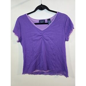 Vintage Y2K Purple Mesh Lettuce Trim Baby Tee Coquette Soft Girl Women's Large